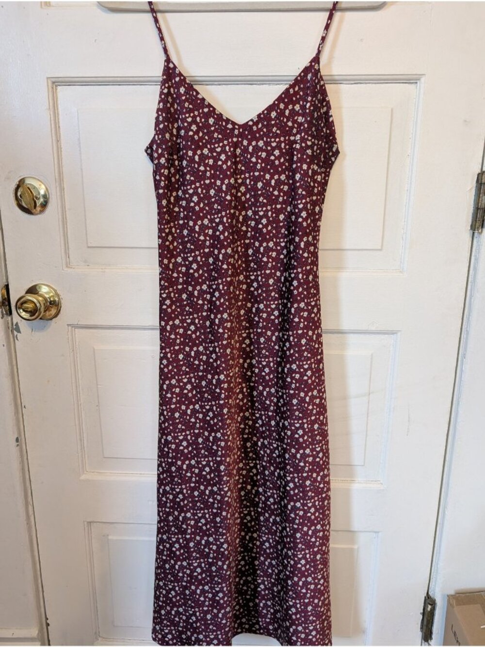Burgundy Forever 21 Floral Slip Dress Size  M (fits small) Spaghetti Straps Maxi